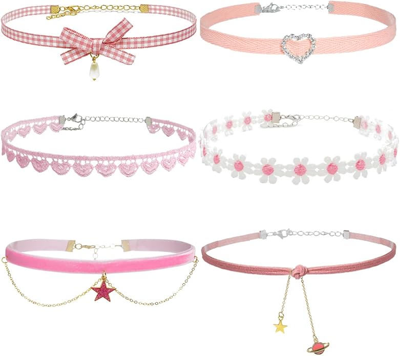 Nova&Aria Chokers Set For Women Heart Choker Necklaces Flower Pendant Velvet Cute Pink Turquoise Blue White Black Choker Necklace Christmas Colorful Lace Chokers