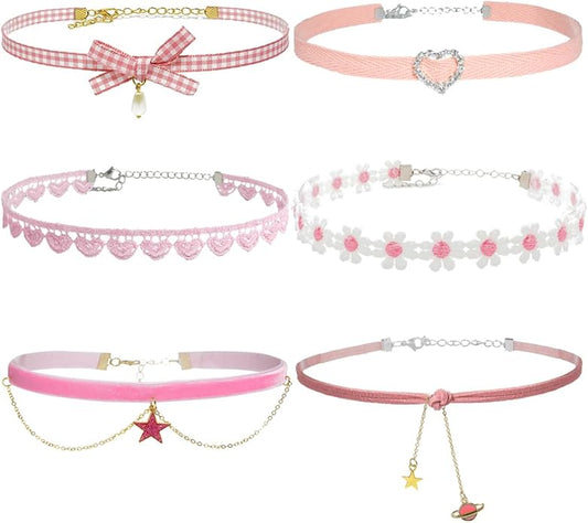 Nova&Aria Chokers Set For Women Heart Choker Necklaces Flower Pendant Velvet Cute Pink Turquoise Blue White Black Choker Necklace Christmas Colorful Lace Chokers