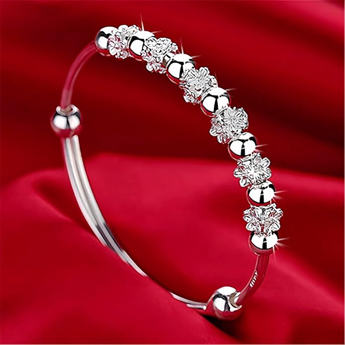 S925 Silver Bangle Bracelet for Women, Elegant Women‘s Sterling Silver Bracelet Bangle Adjustable 6.4-7.8 inches Small Size