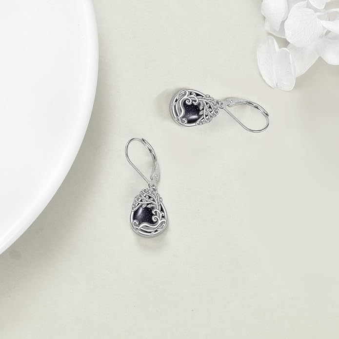 Moonstone Filigree Drop Dangle Teardrop Earrings 925 Sterling Silver Moonstone Leverback Earrings for Women Jewelry Gifts
