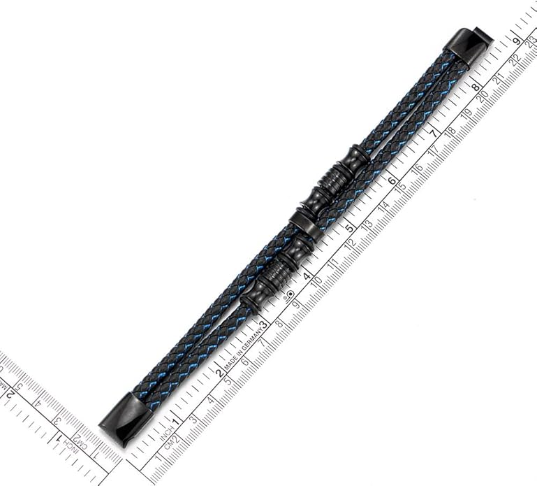 COOLSTEELANDBEYOND Mens Double-Row Braided Leather Bracelet Bangle Wristband with Stainless Steel Ornaments