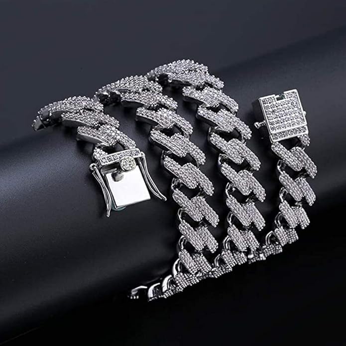 EMESLY Miami Cuban Link Chain 14K Gold Plated Necklace (16, 18, 20, 22, 24, 30 Inches Length); Hip Hop Bracelet (8" Length) for Men & Women; Perfect Iced Out Bling Jewelry Gift