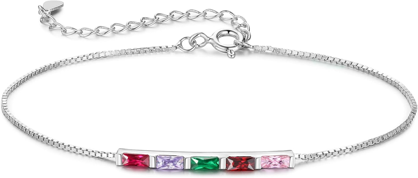 925 Sterling Silver Personalized Mom Birthstone Bracelets for Women — Custom Adjustable Dainty Jewelry for Mother’s Day, Birthday, Christmas Gifts for Mom Grandma Wife