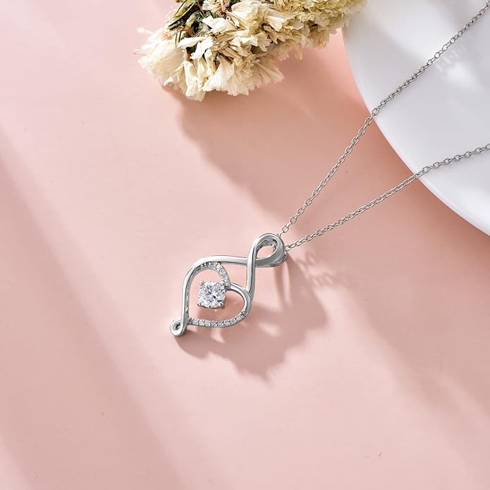 ZBA Natural Diamond Infinity Necklace for Women, 14K White Gold Plated Sterling Silver Diamond Eternal inifnity Pendant Necklaces Jewelry, Birthday Christmas Gifts for Mom Her Wife(Color F-G/Clarity I1-I2)