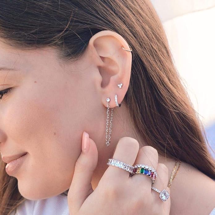 Gacimy Gold Huggie Earrings for Women 14K Real Gold Plated, Small Cubic Zirconia Cartilage Hoop Earrings Cuffs for Women