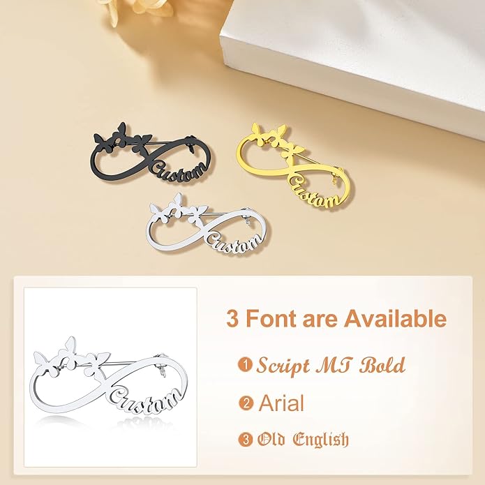 Custom4U Custom Name Pin Personalized Brooch Pins for Women Men Stainless Steel Name Tag with Letters/Initials - Silver/Gold/RoseGold/Black Customized Jewelry Gifts for Birthday Wedding Business Party