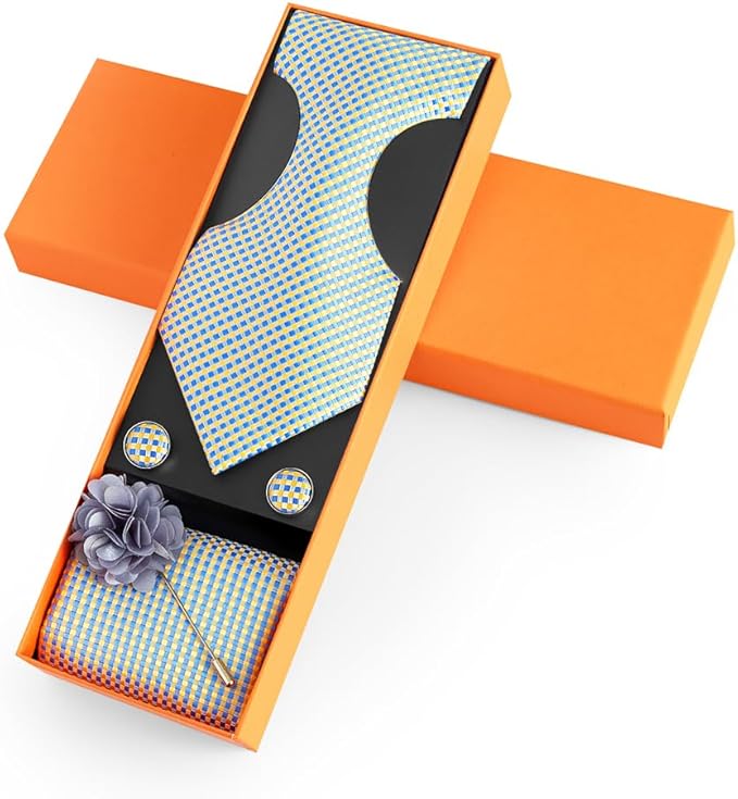 joy alice Ties Set Men Mixed Color Necktie Handkerchief Cufflinks Brooch 3.15 Formal