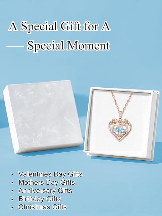JIYVY32 Rose Heart Necklace for Women Exquisite 925 Sterling Silver Anniversary Birthday Gifts for Wife Mom Her Double Birthstone Pendant Jewelry