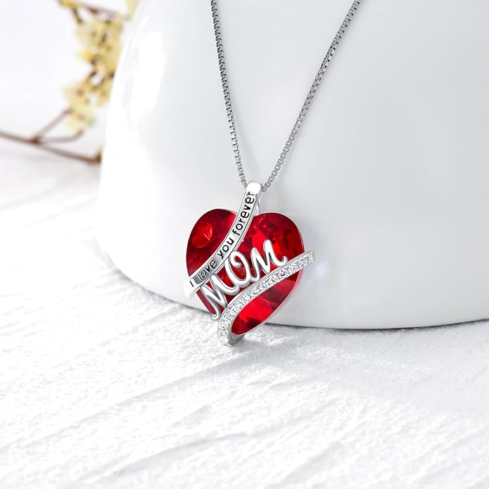 Mothers Day Gifts for Mom s925 Sterling Silver I Love You Forever Love Hear Mon Pendant Necklace with 12 Birthstone Jewelry Birthday Christmas Gifts for Women Grandma Mom Nana From Duaghter Son
