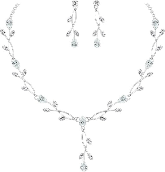 Elegant Bridal Jewelry Sets Clear Cubic Zirconia Wedding Necklace Earrings Bracelet Set for Birdes Bridesmaids CZ Prom Jewelry