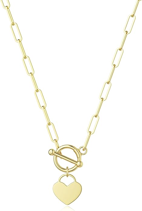 Gold Plated Necklaces for Women - Dainty Layered 14K Gold Plated Stack Paperclip Rope Cuban Toggle Link Chain Choker Necklace Set Chunky Trendy Jewelry Gift