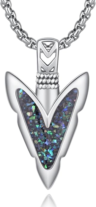 PCTJYFU Arrowhead Necklace 925 Sterling Silver for Women Men Pendant with Blue Opal/Abalone Shell/Turquoise Black Gold Plating Protective Symbol Jewelry Adjustable Chain Gift for Him Her