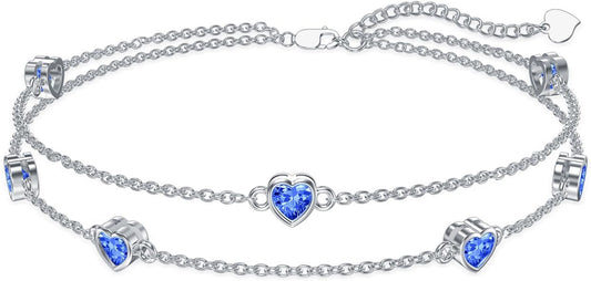 Dorunmo Heart Birthstone Anklet Bracelets for Women 925 Sterling Silver Birthday Jewelry Best Mother's Day for Women Wife