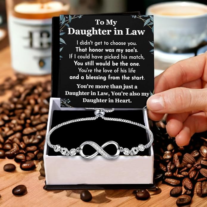 To My Beautiful Daughter In Law Bracelet From Mother-In-Law, Daughter In Law Birthday Gifts, Infinity Star Heart Bracelet For Her With Heartfelt Message Card & Elegant Box, Bonus Daughters Bracelets