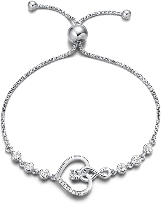 AGVANA Heart Birthstone Bracelets for Women Sterling Silver Genuine or Created Gemstone Tennis Bracelet Infinity Love Jewelry Anniversary Birthday Gifts for Wife Mom Women
