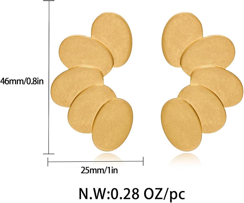 Chunky Gold Statement Earrings For Women Gold Plated Sectored Flower Leaf Shell Angel Wing Earrings Large Stud Earrings Hypoallergenic Earrings