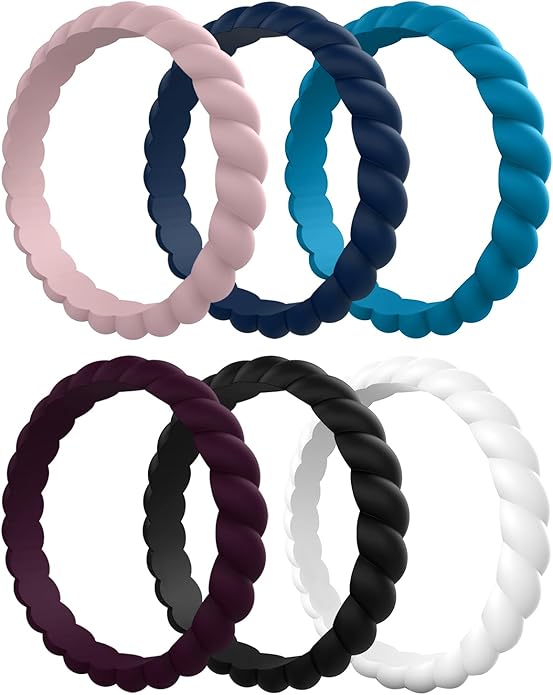 Egnaro Women's Bridal Rings Sets, Thin and Stackable Rubber Rings Women Wedding Bands - 2.5mm Width - 1.8mm Thick