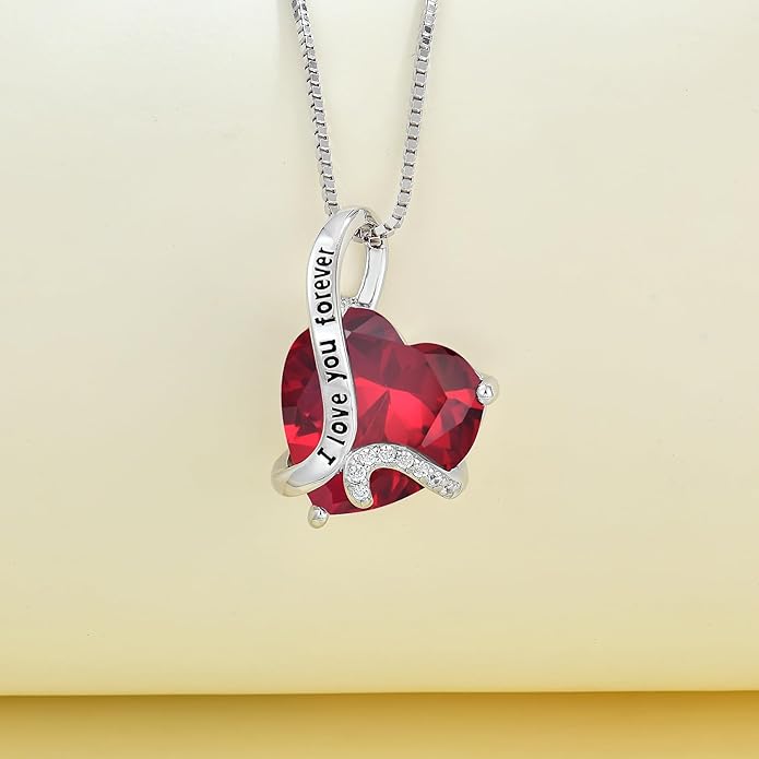 Women Heart Necklace 925 Sterling Silver I Love You Forever Pendant Necklace with Cubic Zirconia Jewelry