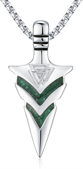 Suiknsn Arrowhead Necklace for Men Women 925 Sterling Silver Turquoise Malachite Celtic/Eye of Horus/Viking Arrow Pendant Amulet Jewelry Gifts Native American Necklace