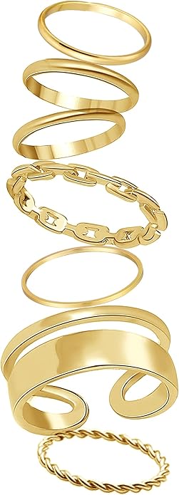 FAXHION Gold Knuckle Rings Set for Women Snake Chain Stacking Ring Vintage BOHO Midi Rings SIze Mixed
