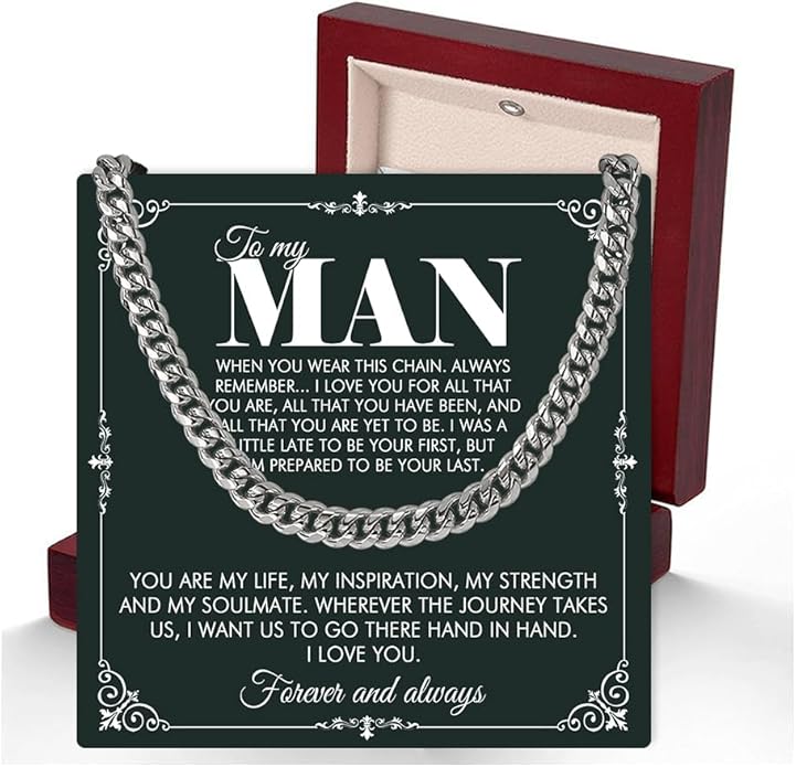 VIRAGIL To My Man Necklace Chain for Men, Silver Stainless Steel Chain Jewelry, Romantic Gift from Partner for Birthday Valentine or Everyday Wear with Meaning