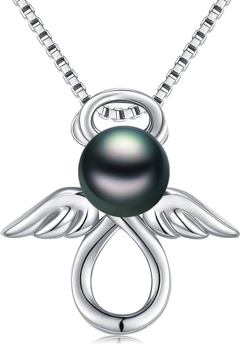 KANNSOAR Tahitian Black Pearl Pendant Necklace AAAA 18K White Gold Plated 925 Sterling Silver Black Pearl Jewelry Gift for Women Mother Wife Her for Anniversary Christmas Birthday