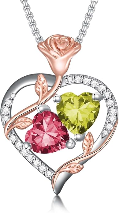 Christmas Gifts for Women Rose Heart Birthstone Pendant Necklace I Love You Forever Jewelry Valentine Mothers Day Birthday Gifts for Women Her Wife Girlfriend