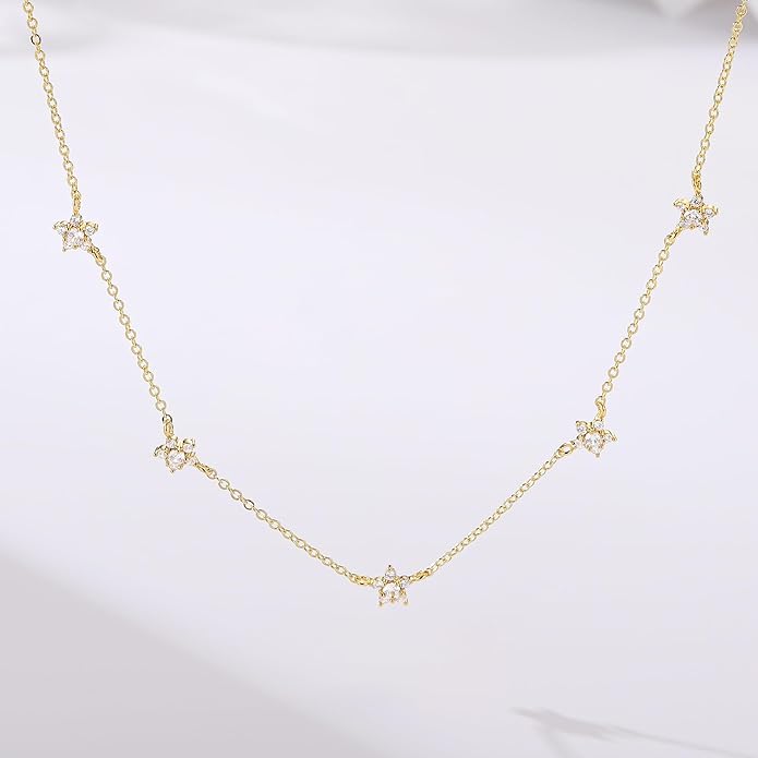 M MOOHAM Gold Clover Heart Pearl Butterfly Star flower Choker Necklace for Women - Dainty 14K Gold Plated Cubic Zirconia Cute Station Necklaces for Women Trendy Prom Jewelry Gifts