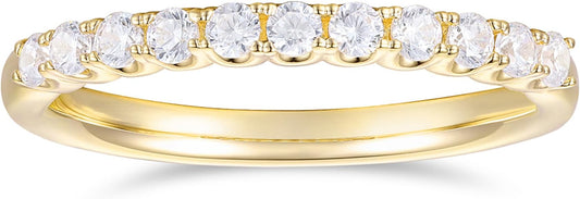 DeMoise 14K Gold Moissanite Wedding Bands 2mm Half Eternity Band 2mm Stackable Rings 14K Gold Moissanite Wedding Band Rings for Women