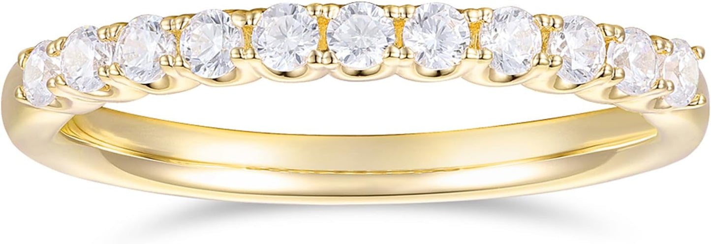 DeMoise 14K Gold Moissanite Wedding Bands 2mm Half Eternity Band 2mm Stackable Rings 14K Gold Moissanite Wedding Band Rings for Women