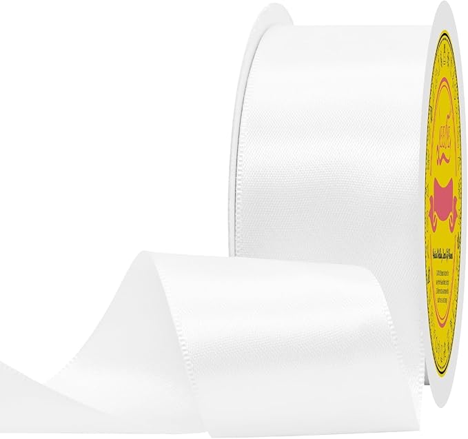 LEEQE Double Face White Satin Ribbon 1-1/2 inch X 25 Yards Polyester White Ribbon for Gift Wrapping Very Suitable for Weddings Party Hair Bow Invitation Decorations and More