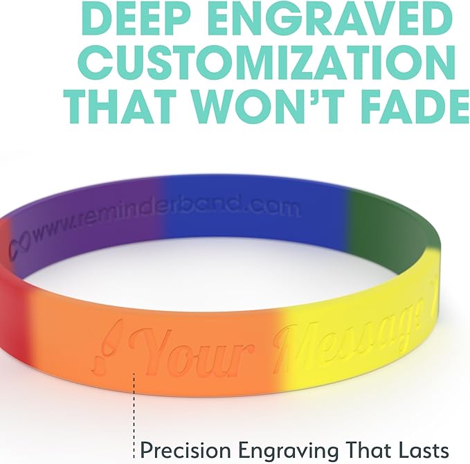Reminderband Custom Silicone Bracelet – Motivational Wristbands, Bulk Personalized Bands for Events, Awareness, Fundraisers, Gifts – Custom Rubber Bracelets - 1/2" Classic