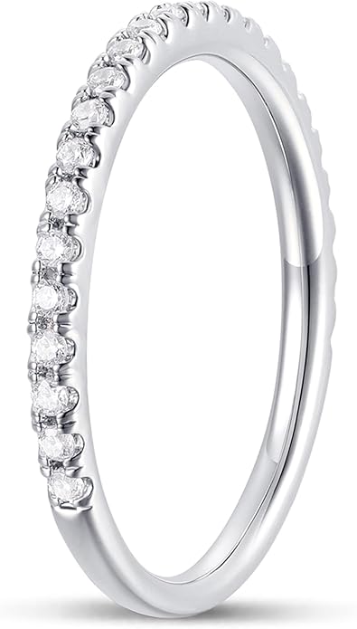 DeMoise 14K Gold 2mm Moissanite Wedding Ring 2mm Half Eternity Band Ring 14K Gold Moissanite Stackable Ring for Women
