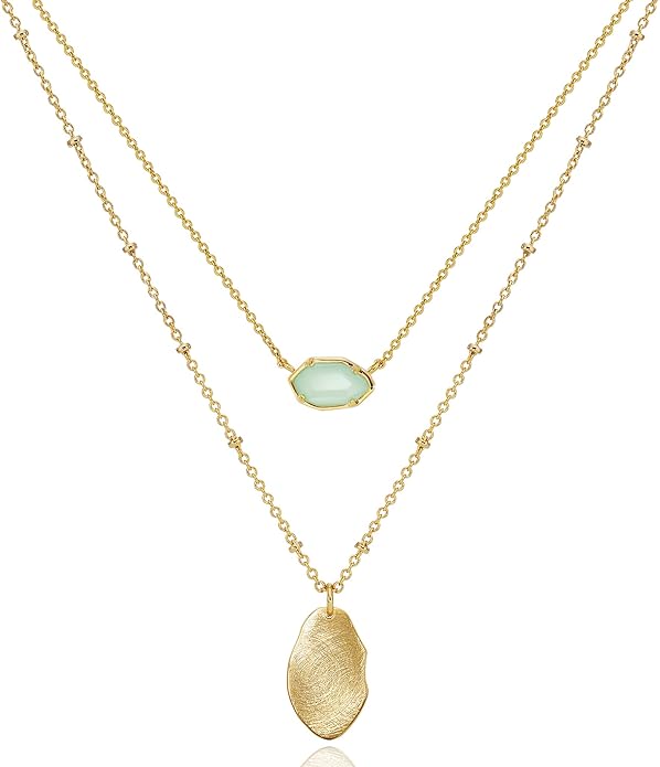 OZEL JEWELRY & GIFT Layered Gold Necklaces for Women - Crystal Colorful Delicate Cutting Pendant Necklace - 18K Gold Plated - Birthday Gifts (Made in Korea)