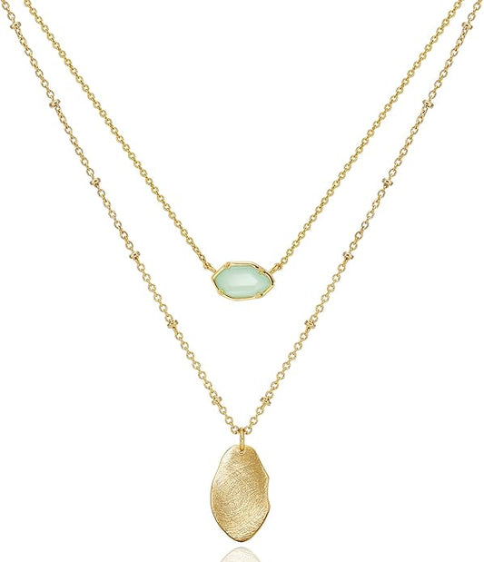 OZEL JEWELRY & GIFT Layered Gold Necklaces for Women - Crystal Colorful Delicate Cutting Pendant Necklace - 18K Gold Plated - Birthday Gifts (Made in Korea)