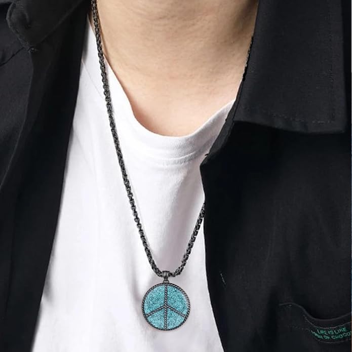 Zaruiqun Peace Sign Necklace 925 Sterling Silver Hippie Necklace 1960s 1970s Hippie Party Accessories Jewelry for Men Women
