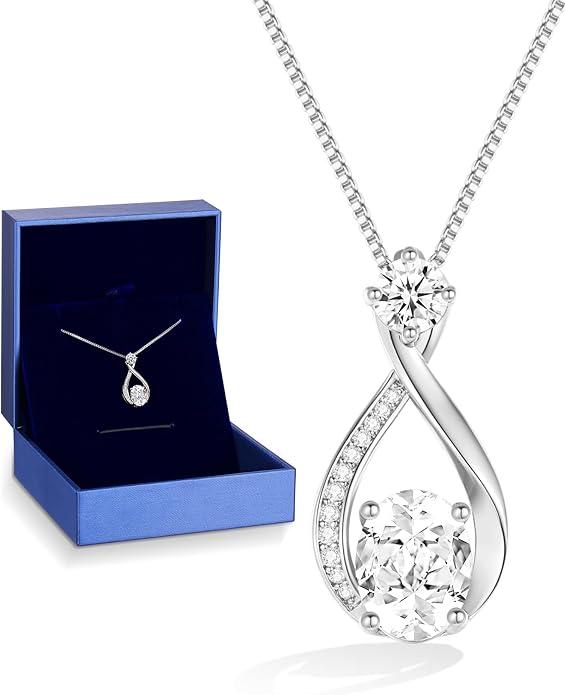 geweio 1.5CT Moissanite Infinity Pendant Necklace in Gift Box|Anniversary Wedding Gifts for Women Wife Her|S925 Sterling Silver 18K White Gold/Gold Filled|Jewelry for Birthday Christmas Valentines Day