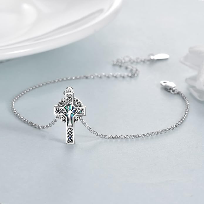 YFN Cross Bracelet Sterling Silver Religious Cross Bracelet Jewelry Gift for Women Men