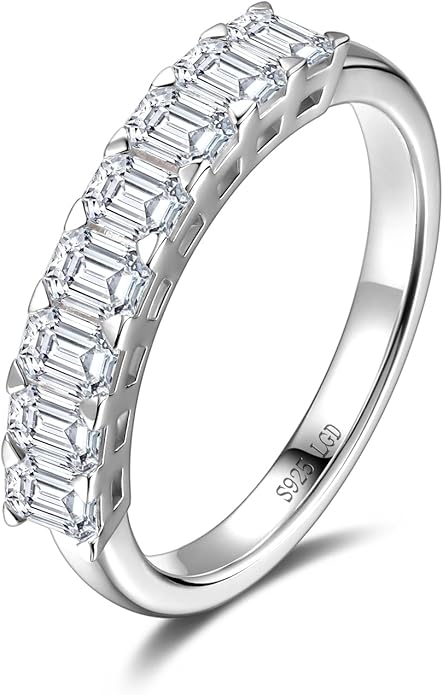 AGVANA 1.2 Ct. Tw. Emerald-Cut Lab Grown Diamond Ladies Eternity Wedding Bands in Sterling Silver Engagement Promise Wedding Anniversary Stackable Band Ring for Women (D-E Color, VS Clarity), Size 5-9