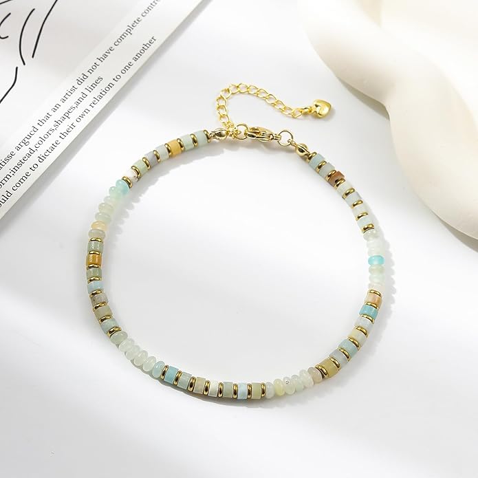 XIJIN Natural Stone Beaded Anklets for Women Handmade Beach Boho Turquoise Beads Ankle Bracelet Jewelry Gift for Her