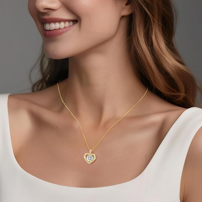 OOBEE Moissanite Heart Necklace for Women 925 Sterling Silver Fine Jewelry Twist Pendant, Valentine Anniversary Birthday Gift for Wife, Mom, Girlfriend