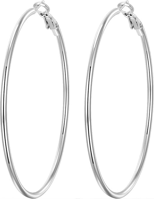 4 Pairs Silver Gold Hoop Earrings for Women | 14K Gold Plated Hoop Earrings Set Hypoallergenic Earring Lightweight Dangle Earrings Set