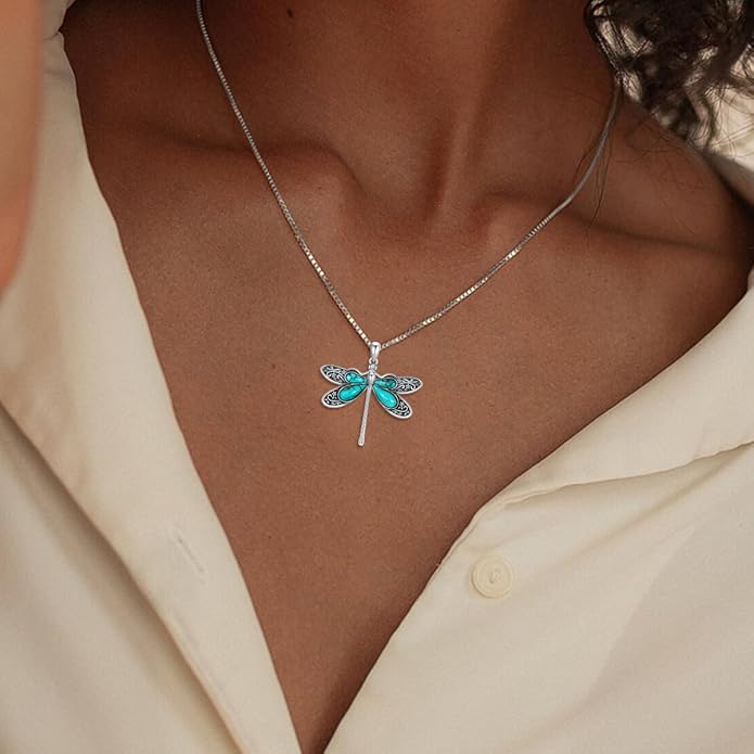 Genuine Dragonfly Turquoise Jewelry Set for Women, Sterling Silver Vintage Native American Western Jewelry Birthdays Gift for Women