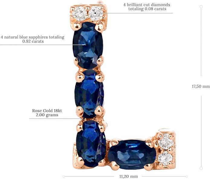 Albert Hern Blue Sapphire Initial Necklace With Diamonds & 18K Gold Chain | Irresistible Letter Pendants Jewelry | Perfect Valentine’s Day, Anniversary & Birthday Gift