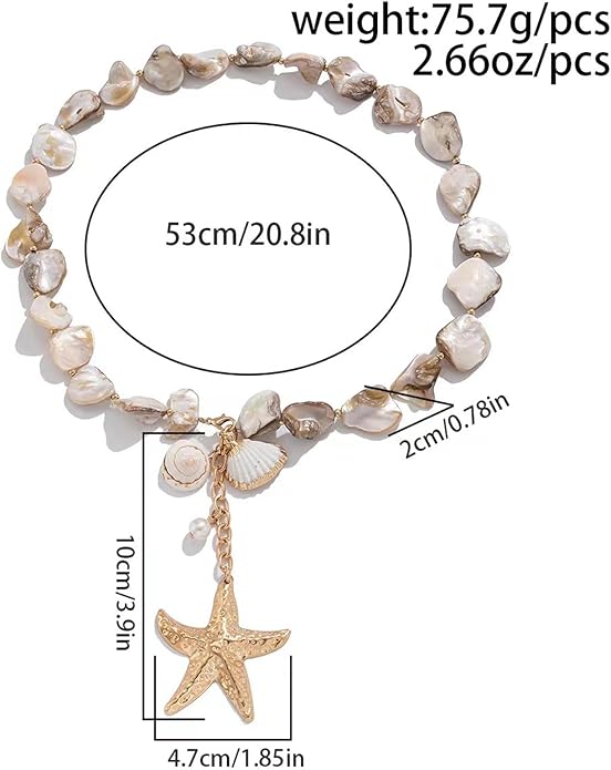Gold Starfish Necklace for Women Beach Jewelry Accessories Sea Shell Beach Necklace Layered Starfish Pendant Beachy Ocean Necklaces Boho Cowrie Seashell Summer Necklaces Jewelry Gifts Trendy Stuff
