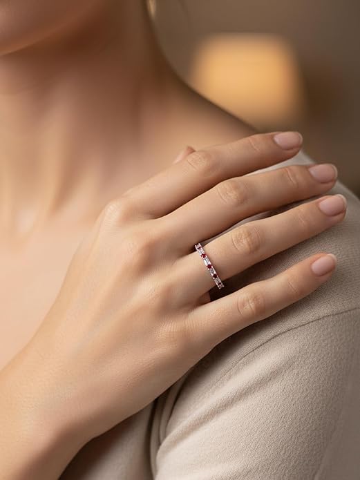 D Color VVS1 Clarity Moissanite and Sapphire/Ruby/Emerald Rings for Women, Solid 925 Sterling Silver, Anniversary Birthday Mothers Day Jewelry Gift, Stackable Wedding Ring, Size 4-11