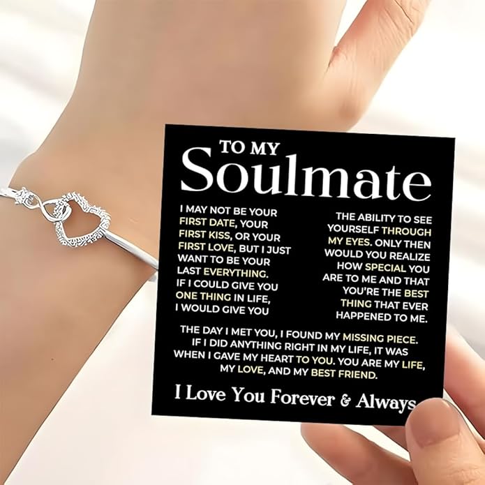 To My Soulmate Bracelet, Soulmate Bracelet For Women, Soulmate's Jewelry Gift From Boyfriend Husband Friend With Message Card And Box Meaning, Valentine Gifts For Her, Birthday Christmas Gifts