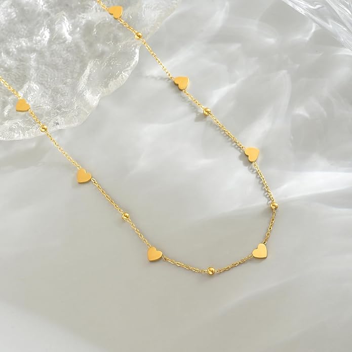 Gold Chain Necklace for Women 18K Gold Plated Stainless Steel Necklace Dainty Star Cross Heart Choker Chains Simple Delicate Minimalist Trendy Jewelry