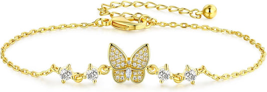 Cubic Zirconia Butterfly Bracelets for Women and Men | Gold Dainty Simple Hypoallergenic Adjustable Bracelet