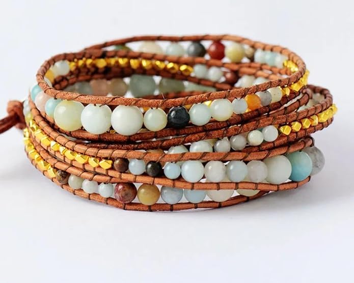 ZOSOJONA Boho Wrap Bead Bracelet for Women - Handmade Adjustable Natural Stone Beaded Bracelets Rope Yoga Healing Bracelet Bangle Hippie Jewelry